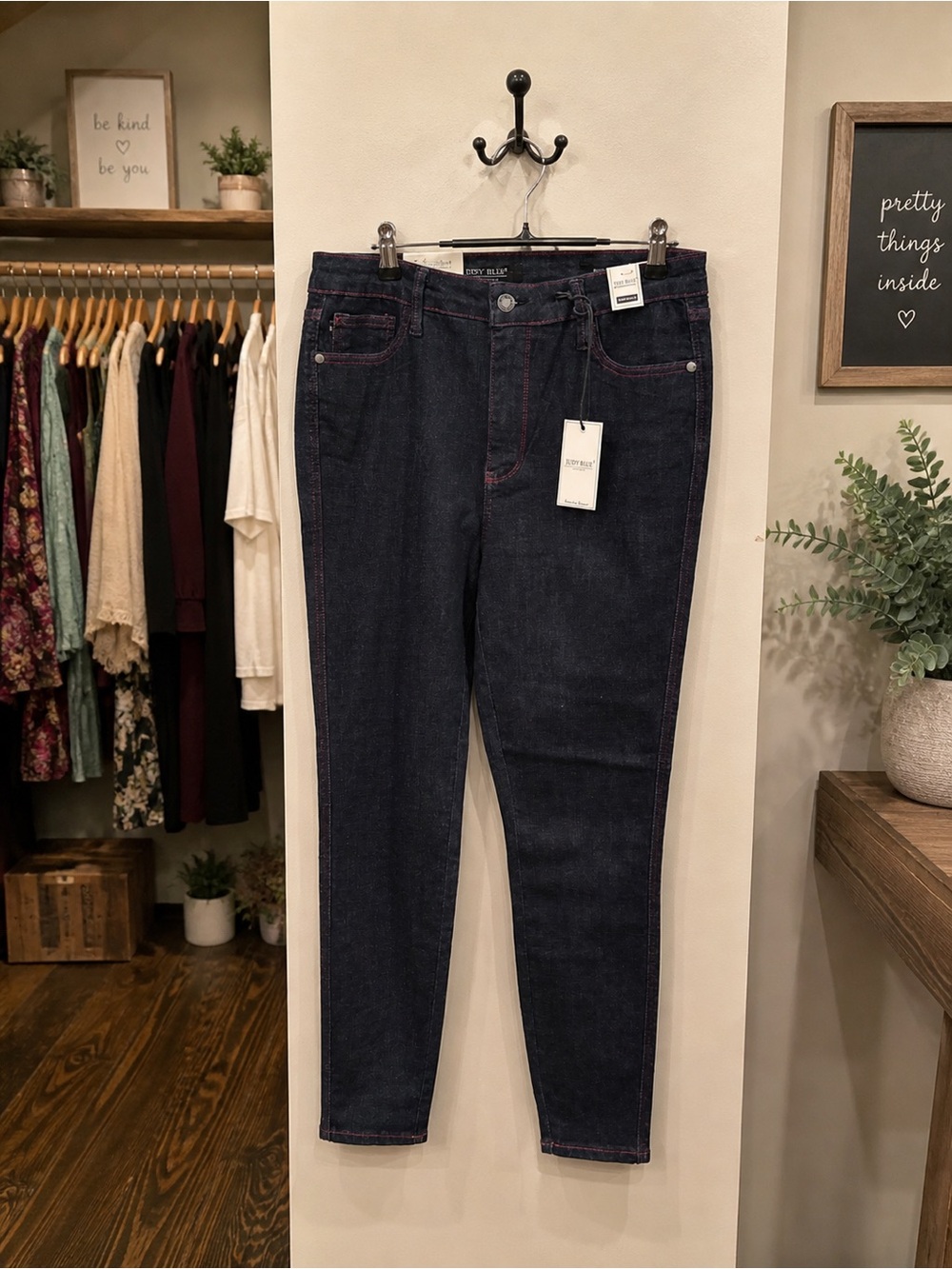 Judy Blue Heart Pocket Skinny Jeans Dark Wash Red Stitching NWT